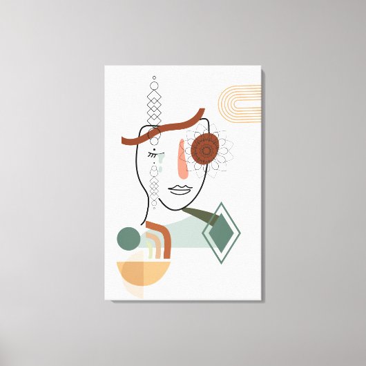 抽象芸術顔イラストレーションの花を目に付けた芸術 キャンバスプリント (正面)