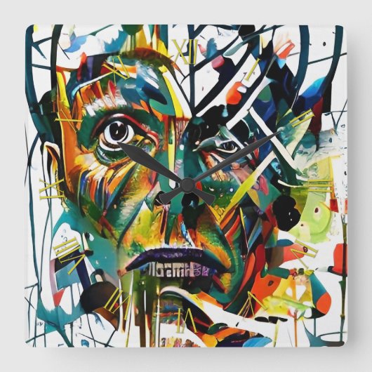 抽象芸術顔エイリアン スクエア壁時計 (正面)