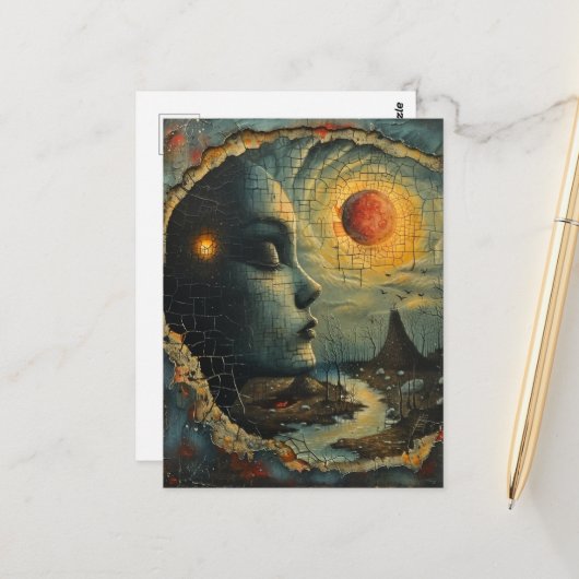 抽象芸術顔グランジ超現実景観 ポストカード (正面/裏面インサイチュ)