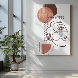 抽象芸術顔サイドアートとピンクの茶色の形 キャンバスプリント