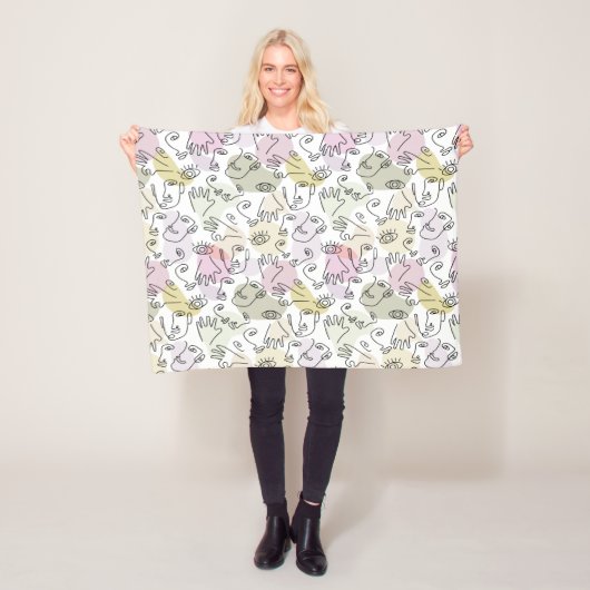 抽象芸術顔フィンガードールラインアート フリースブランケット (インサイチュ)