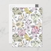 抽象芸術顔フィンガードールラインアート ポストカード (正面/裏面)