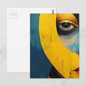 抽象芸術顔ブルーとイエロー ポストカード (正面/裏面)