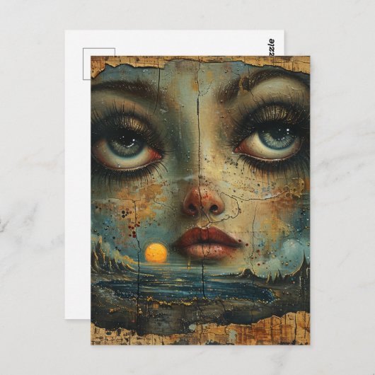 抽象芸術顔ブルーアイズグランジビーチ ポストカード (正面/裏面)