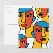 抽象芸術顔プリント鮮やか、Geometric Art ポストカード (正面/裏面)