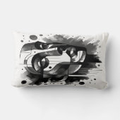 抽象芸術顔レッド、ブラック&ホワイト | ランバークッション (裏面)