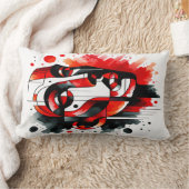 抽象芸術顔レッド、ブラック&ホワイト | ランバークッション (ブランケット)
