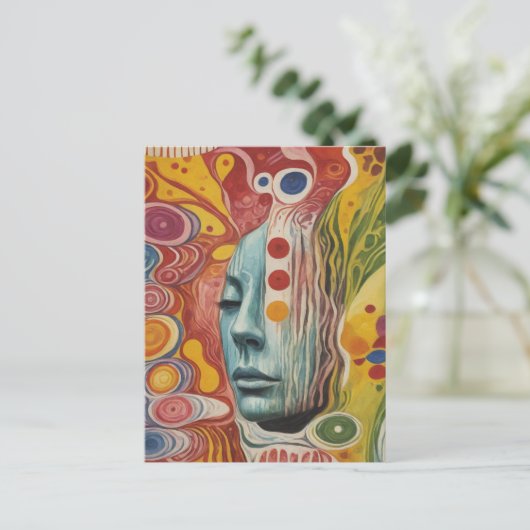 抽象芸術顔混合メディアコラージュAI ポストカード (スタンド正面)