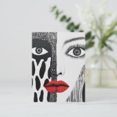 抽象芸術顔白黒赤 ポストカード (スタンド正面)