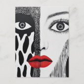 抽象芸術顔白黒赤 ポストカード (正面)