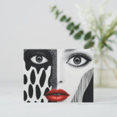 抽象芸術顔白黒赤 ポストカード (スタンド正面)