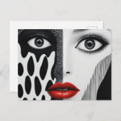 抽象芸術顔白黒赤 ポストカード (正面/裏面)