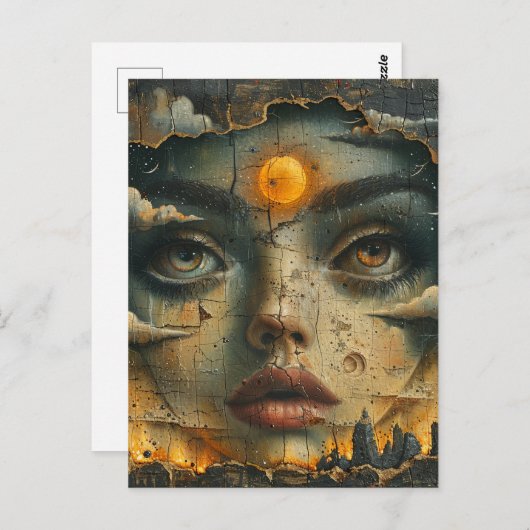 抽象芸術顔 グランジ ポストカード (正面/裏面)