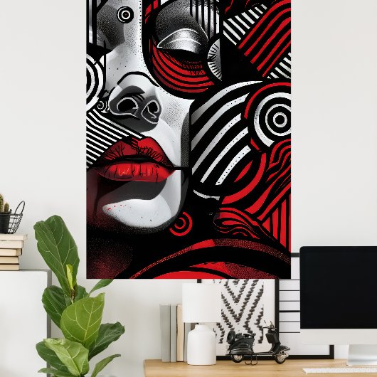 抽象芸術顔 ポスター (ホームオフィス)