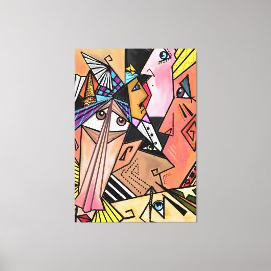 抽象芸術顔 – 気分 – キュービズムポートレート絵画ズ キャンバスプリント (正面)