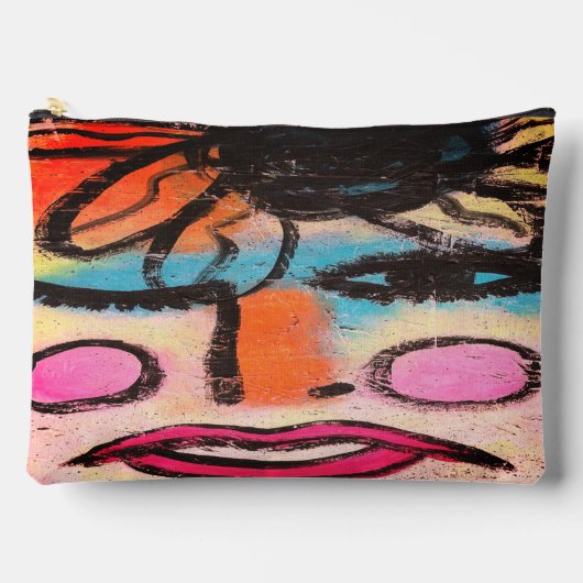 抽象芸術顔（花付） アクセサリーポーチ (正面)