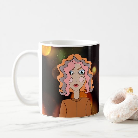 抽象芸術風の可愛い顔のマグカップ コーヒーマグカップ (ドーナツ)