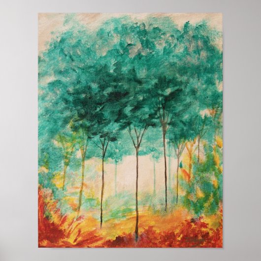 抽象芸術風景ツリー絵画、ターコイズゴールド ポスター (正面)