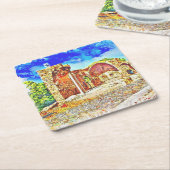 抽象芸術風景中世 スクエアペーパーコースター (アングル)
