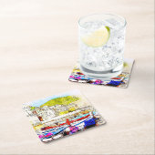 抽象芸術風景港 スクエアペーパーコースター (インサイチュ)