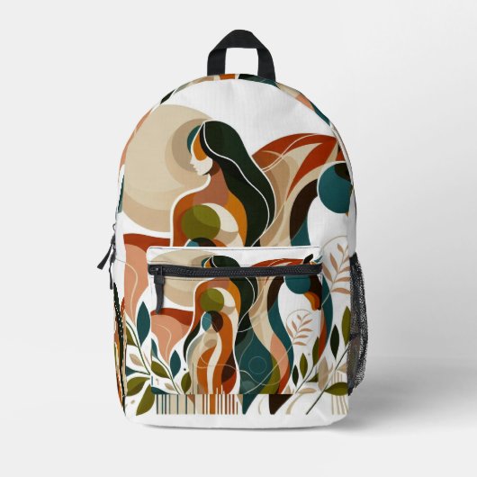 抽象芸術馬と女性バックパック プリントバックパック (正面)