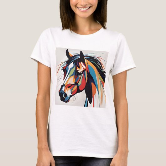 抽象芸術馬術馬ムスタンポニーブロンコ子馬 Tシャツ (正面)