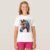 抽象芸術馬術馬ムスタンポニーブロンコ子馬 Tシャツ (正面フル)