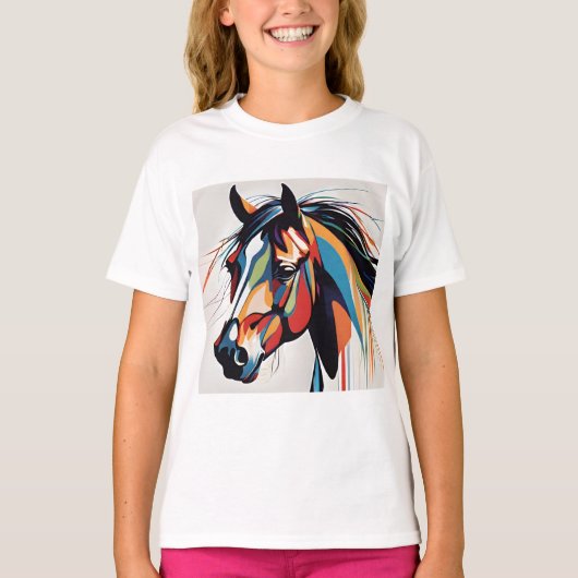 抽象芸術馬術馬ムスタンポニーブロンコ子馬 Tシャツ (正面)