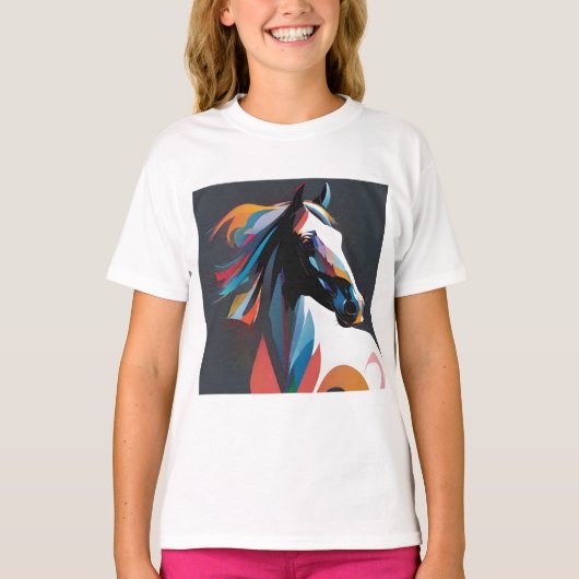 抽象芸術馬術馬ムスタンポニーブロンコ子馬 Tシャツ (正面)