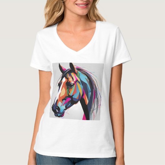 抽象芸術馬術馬ムスタンポニーブロンコ子馬 Tシャツ (正面)