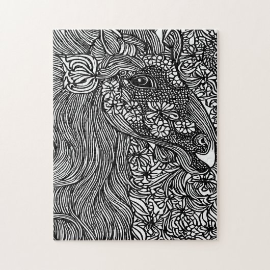 抽象芸術馬顔花オリジナルインクアート ジグソーパズル (縦)