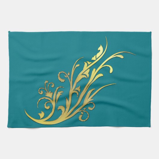 抽象芸術高級フェイク金ゴールド花 キッチンタオル (横)