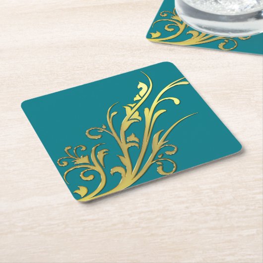 抽象芸術高級フェイク金ゴールド花 スクエアペーパーコースター (アングル)