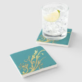 抽象芸術高級フェイク金ゴールド花 ストーンコースター (横)