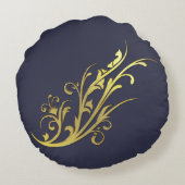 抽象芸術高級フェイク金ゴールド花 ラウンドクッション (裏面)
