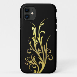抽象芸術高級フェイク金ゴールド花 iPhone 11 ケース