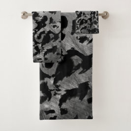 抽象芸術魔法 – シルバーブラック バスタオルセット