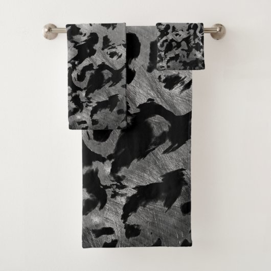 抽象芸術魔法 – シルバーブラック バスタオルセット (インサイチュ)