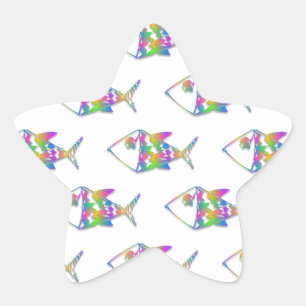 抽象芸術魚の柄 星シール