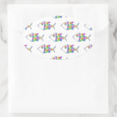 抽象芸術魚の柄 楕円形シール (バッグ)