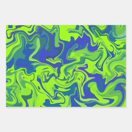 抽象芸術鮮やかが緑と青に渦を巻く ラッピングペーパーシート (正面3)