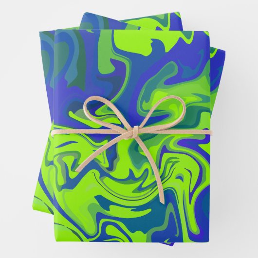 抽象芸術鮮やかが緑と青に渦を巻く ラッピングペーパーシート (インサイチュ)