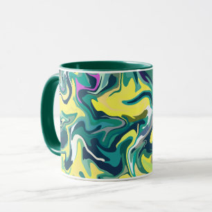 抽象芸術鮮やかが黄色と緑に渦巻く マグカップ
