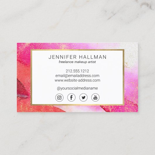 抽象芸術鮮やかなピンク色のフェイク金ゴールド 名刺 (裏面)