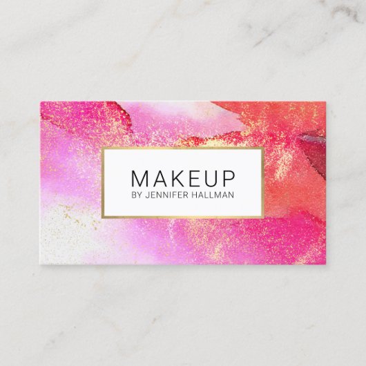 抽象芸術鮮やかなピンク色のフェイク金ゴールド 名刺 (正面)