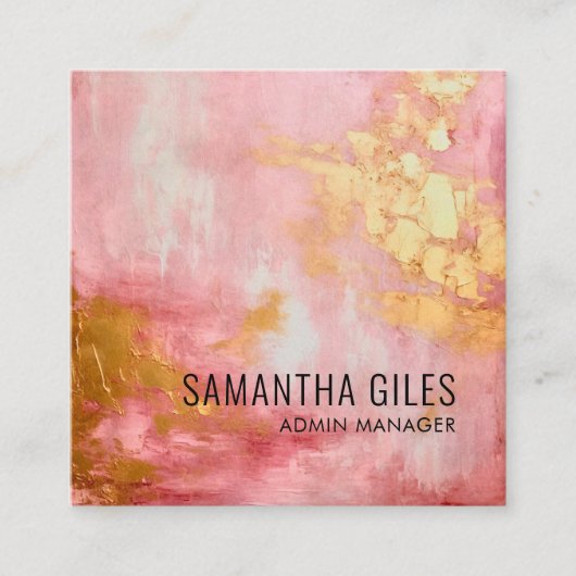 抽象芸術鮮やかなピンク色の金ゴールド絵を描 スクエア名刺 (正面)