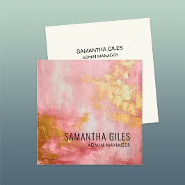 抽象芸術鮮やかなピンク色の金ゴールド絵を描 スクエア名刺