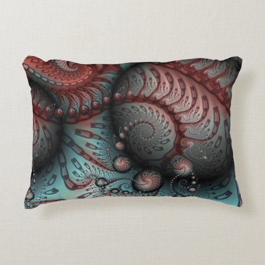 抽象芸術鮮やかなファンタジーフラクタルアートブラウンブルー アクセントクッション (正面)