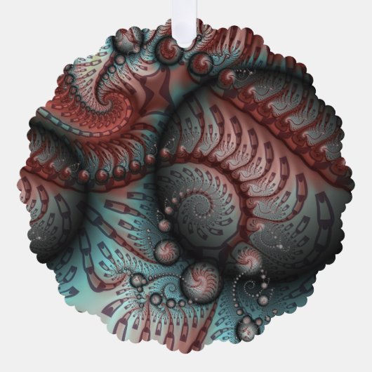 抽象芸術鮮やかなファンタジーフラクタルアートブラウンブルー オーナメントカード (正面)