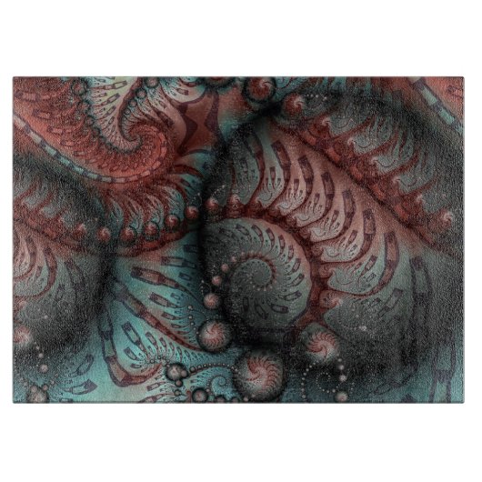 抽象芸術鮮やかなファンタジーフラクタルアートブラウンブルー カッティングボード (正面)